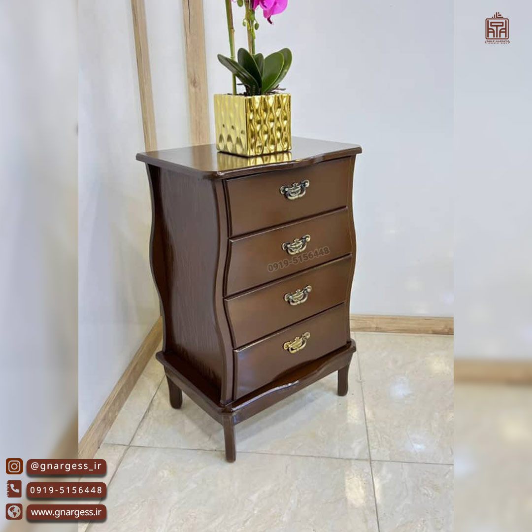 میز آباژور 4 کشو کلاسیک طرح درسا پایه چوبی