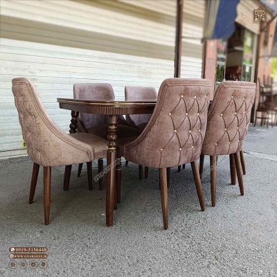 میز ناهارخوری چوبی کنزو 6نفره با صندلی نما چستری پاشا