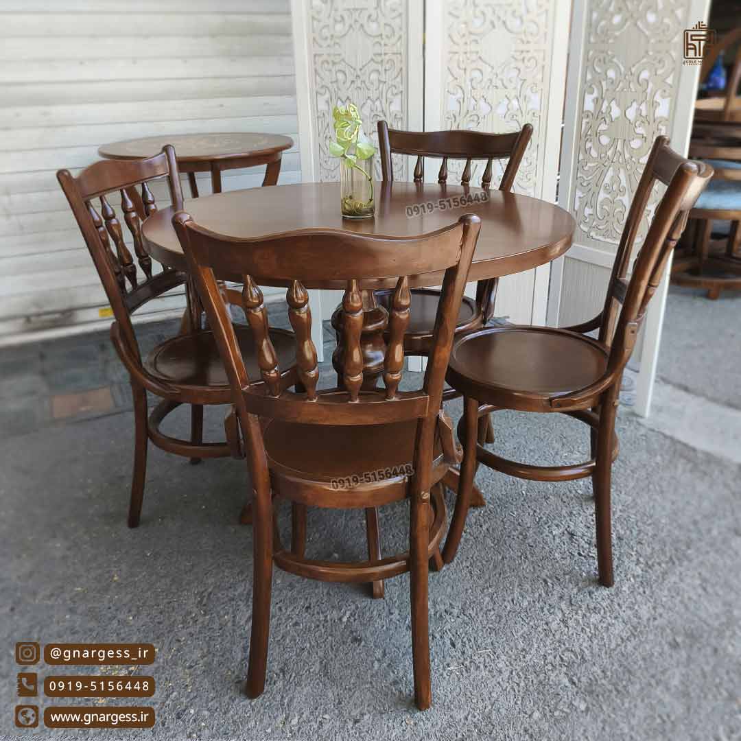 میز ناهارخوری چوب راش صندلی لهستانی خراطی با میز گلرویا