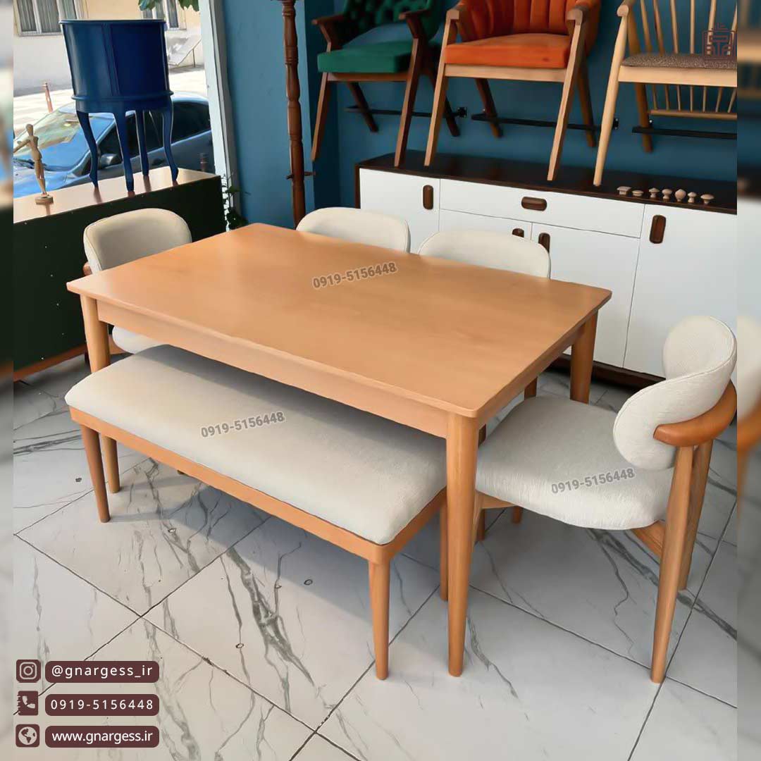 میز ناهارخوری چوبی6 نفره مینیمال نوبل پافدار چوب راش
