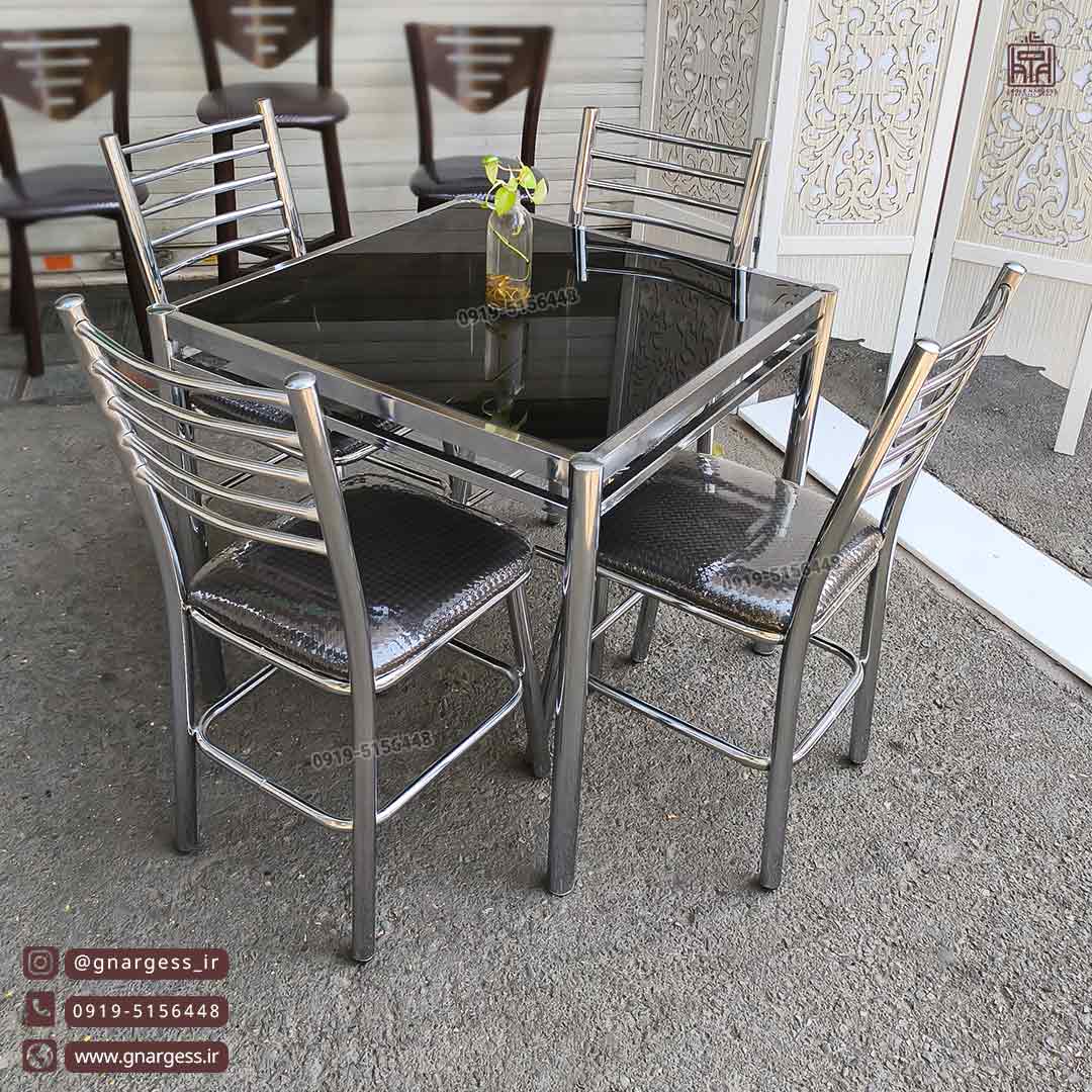میز غذاخوری 4 نفره رستورانی بیتا با صندلی اروند مهسا فلزی