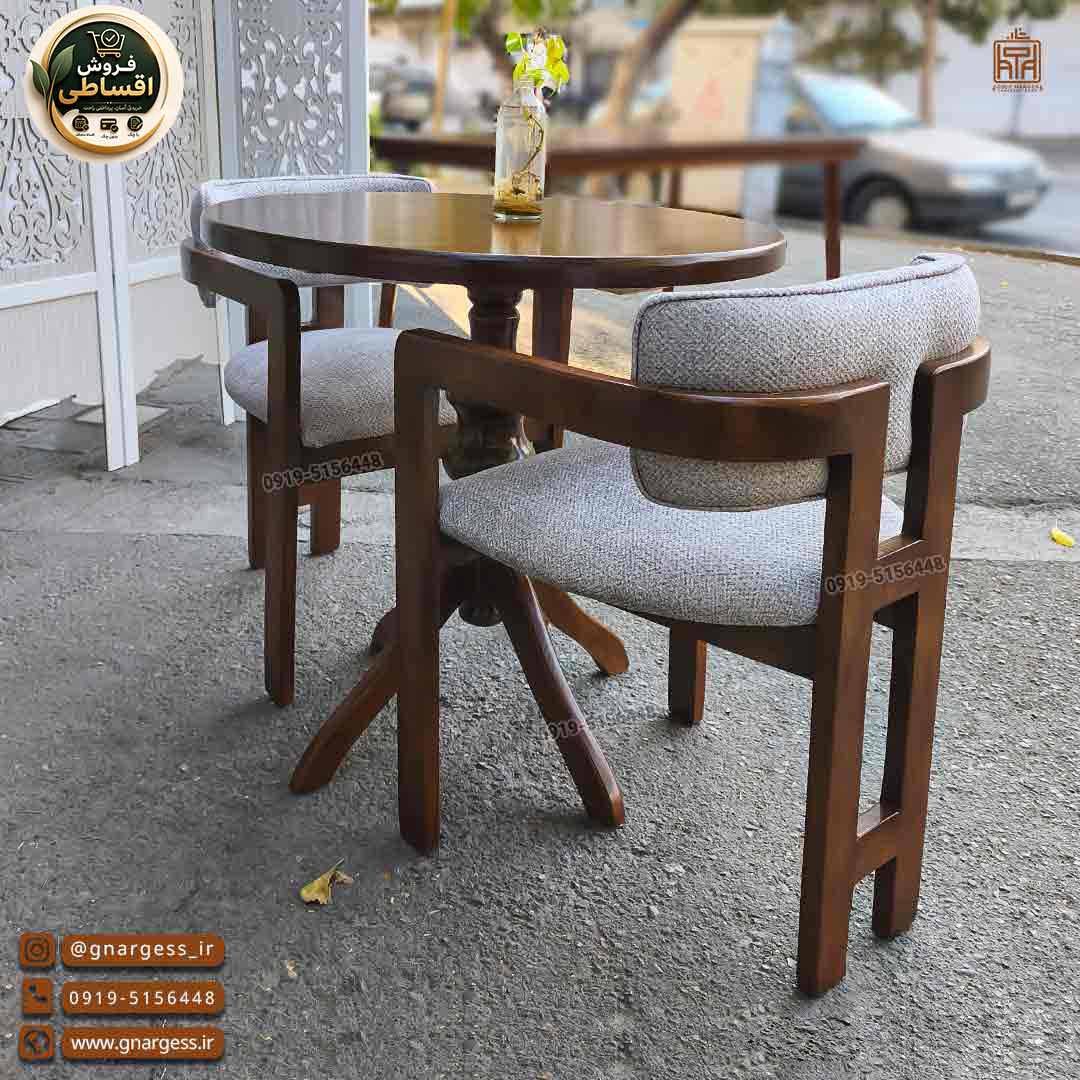 s.میز غذا خوری چوب راش با صندلی اچ دسته دار 2 نفره