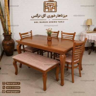 فروش قسطی میز ناهارخوری چوبی 6 نفره آمریکایی با طراحی ترکیبی