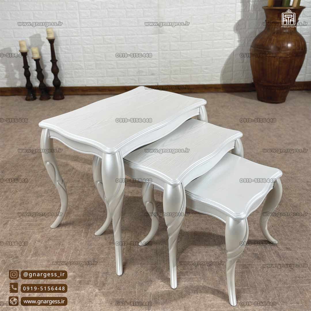 فروش قسطی میز عسلی سه تیکه پیچک پایه پلیمری