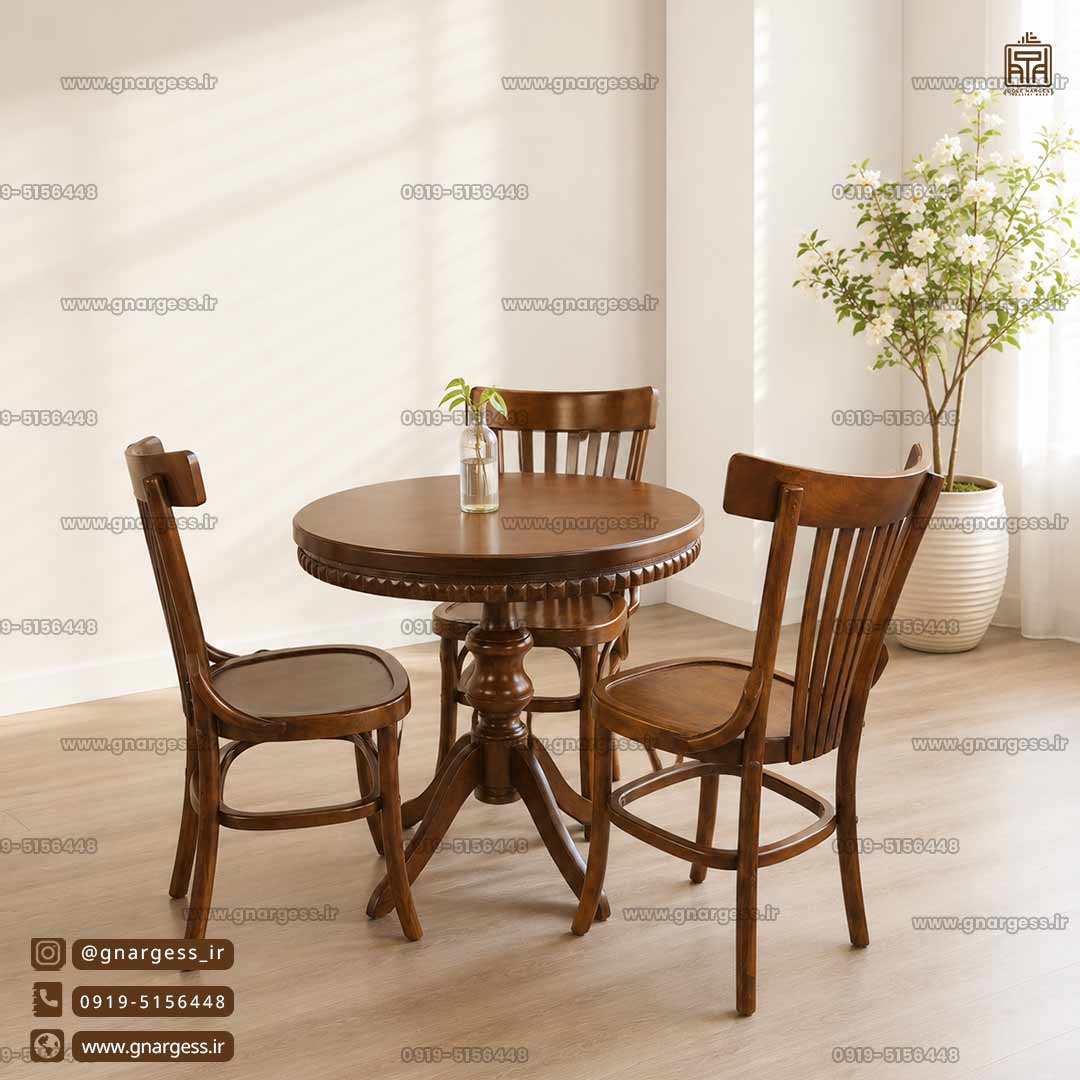 فروش اقساطی میز ناهارخوری چوبی 3 نفره مدل لهستانی طرح پنج تیرک