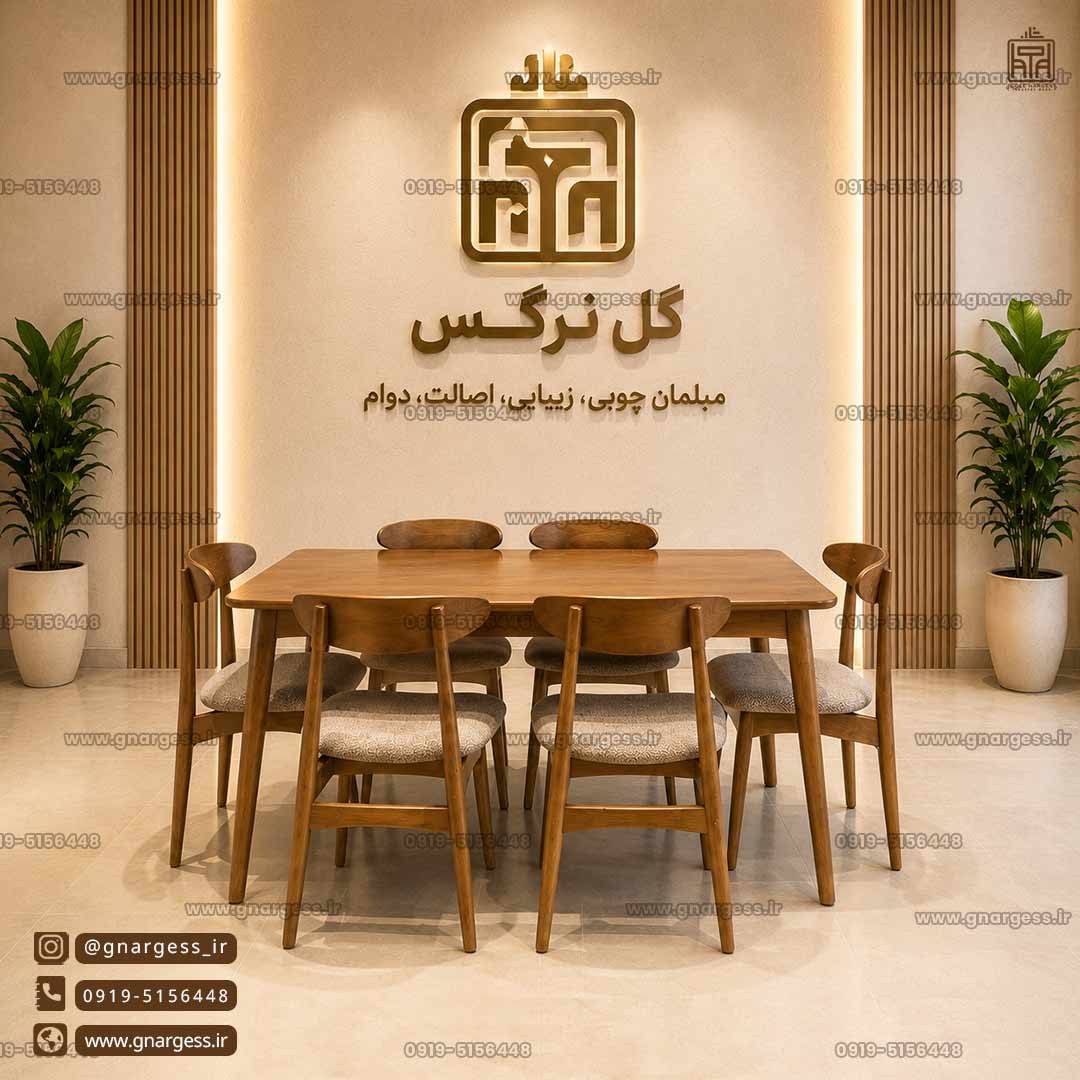میز ناهارخوری 6 نفره وان چوب راش با میز چوبی فروش اقساطی