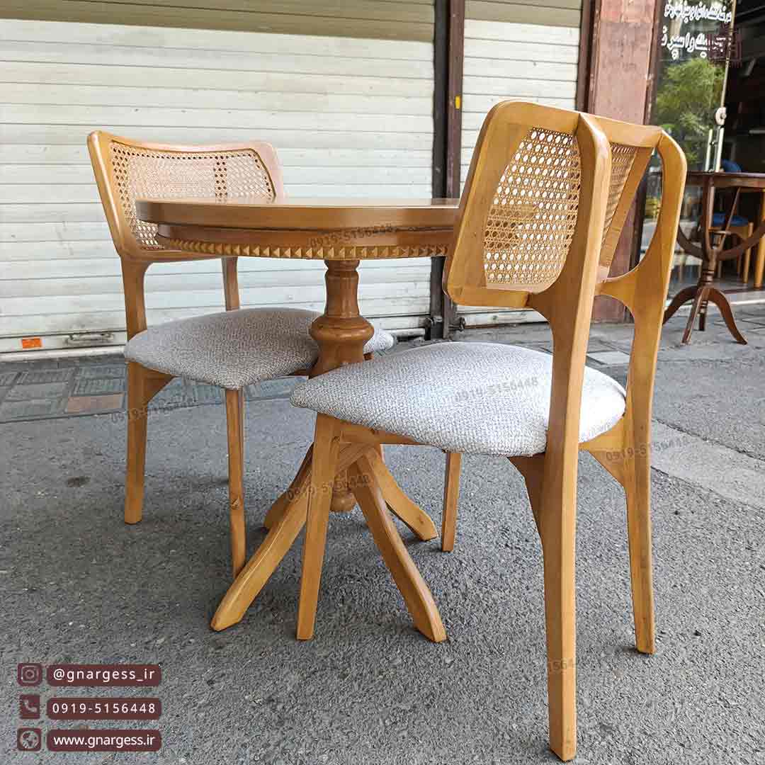 فروش قسطی میز ناهارخوری 2 نفره چوبی مدل کینگ حصیری